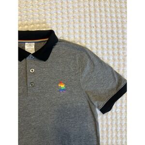 Disney Polo Shirt Womens L Short Sleeve Gray‎ Rainbow Mickey